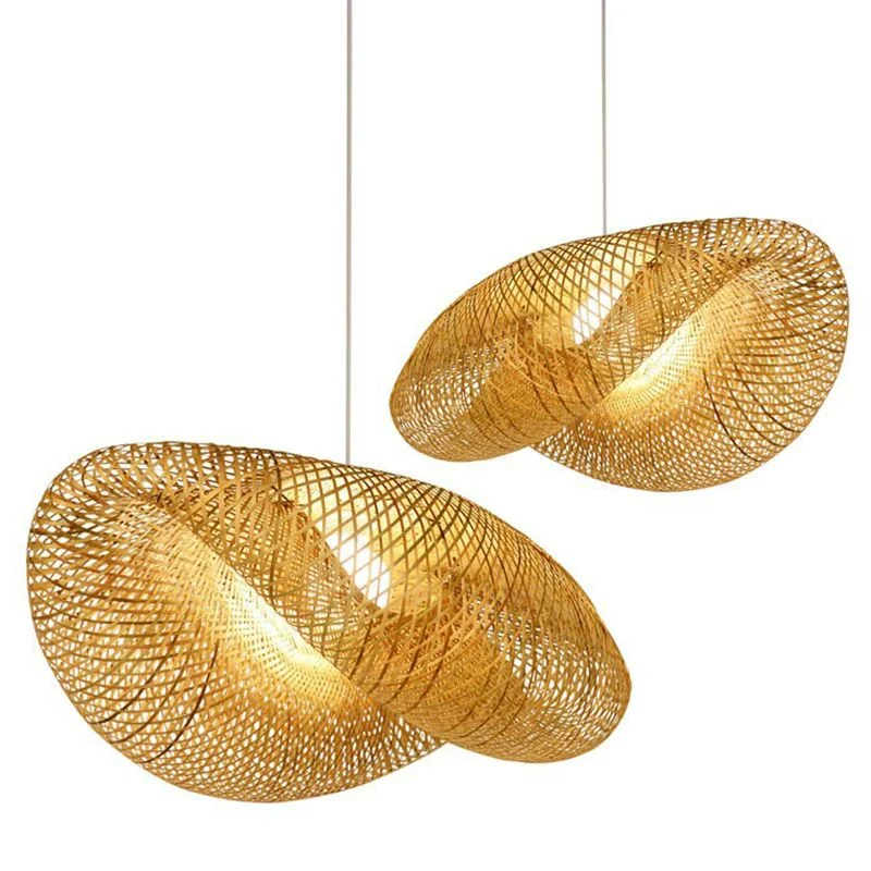 Bamboo Lighting Fixture Pendant Modern Hanging Lamp Kit in Beige Dining Room